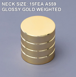 NECK SIZE: 15FEA A559 GLOSSY GOLD WEIGHTED perfume bottle cap reference