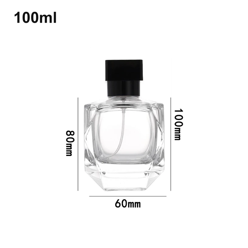 100ml Faceted Square Black-Cap Perfume Bottle