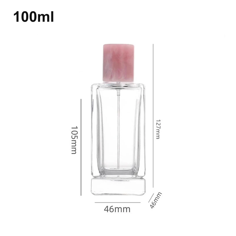100ml Tall Square Pink Stone-Cap Perfume Bottle