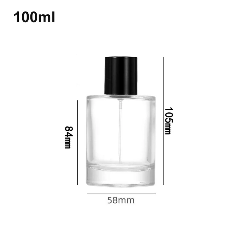 100ml Compact Rounded Cylinder Black-Cap Perfume Bottle