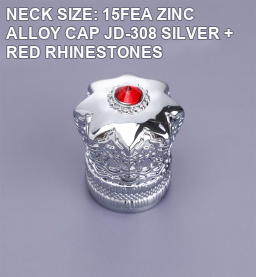 OULORPACK 15FEA JD-308 silver zinc alloy perfume cap with red rhinestones