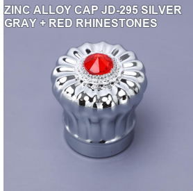 JD-295 silver-gray zinc alloy perfume cap with red rhinestone accent